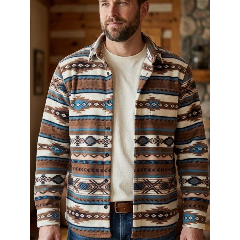 Threads 4 Thought Polar Fleece Button Down Shirt Southwestern Aztec Men's L